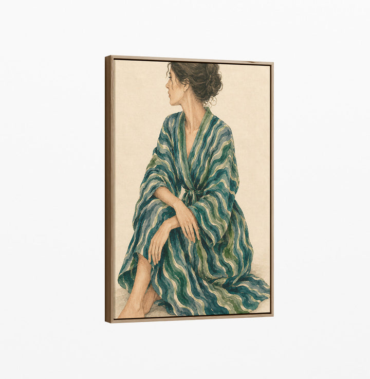 Gazing - Woman In Green Stripes Stretched Canvas Poster or Fine Art Print