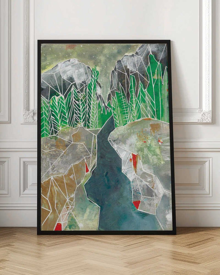 Geometric Mountain River - Stretched Canvas, Poster or Fine Art Print - I Heart Wall Art - Poster Print, Canvas Print or Framed Art Print