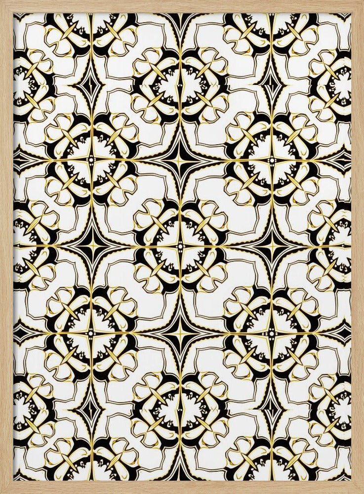 Geometric Pattern with Intricate Black and White Floral Motifs - Stretched Canvas, Poster or Fine Art Print - I Heart Wall Art - Poster Print, Canvas Print or Framed Art Print