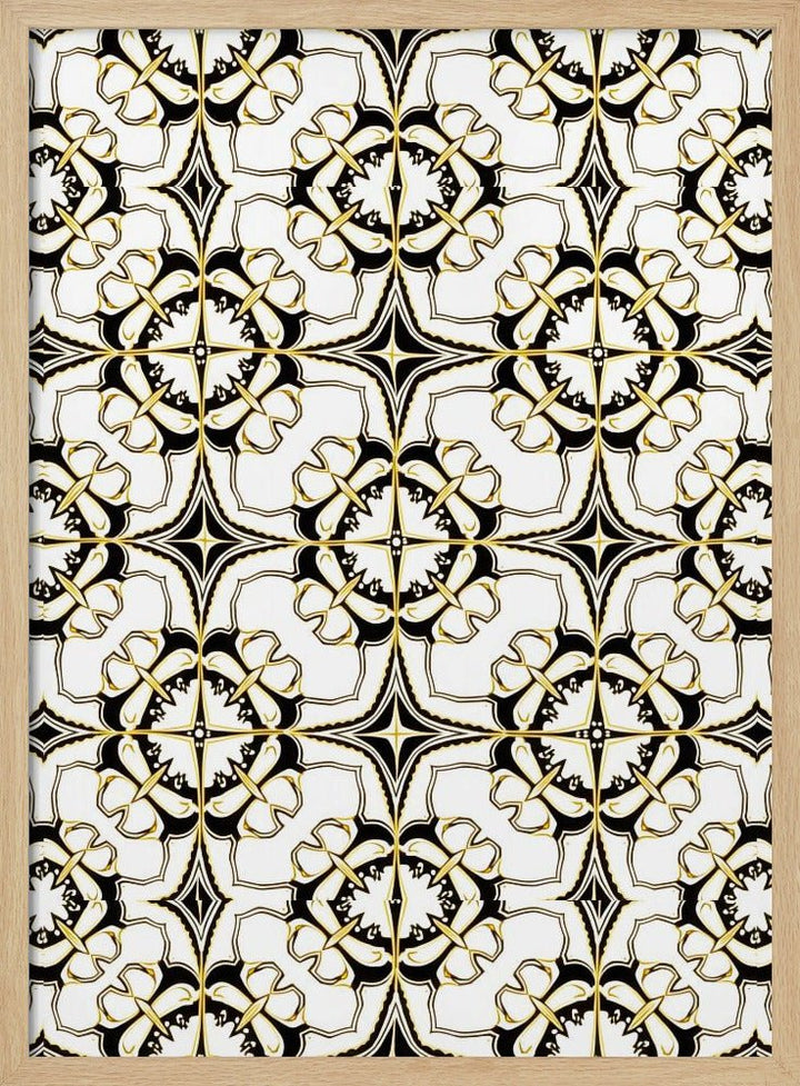 Geometric Pattern with Intricate Black and White Floral Motifs - Stretched Canvas, Poster or Fine Art Print - I Heart Wall Art - Poster Print, Canvas Print or Framed Art Print