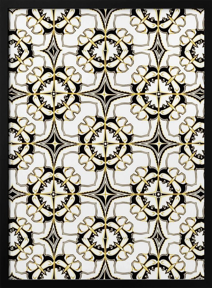 Geometric Pattern with Intricate Black and White Floral Motifs - Stretched Canvas, Poster or Fine Art Print - I Heart Wall Art - Poster Print, Canvas Print or Framed Art Print