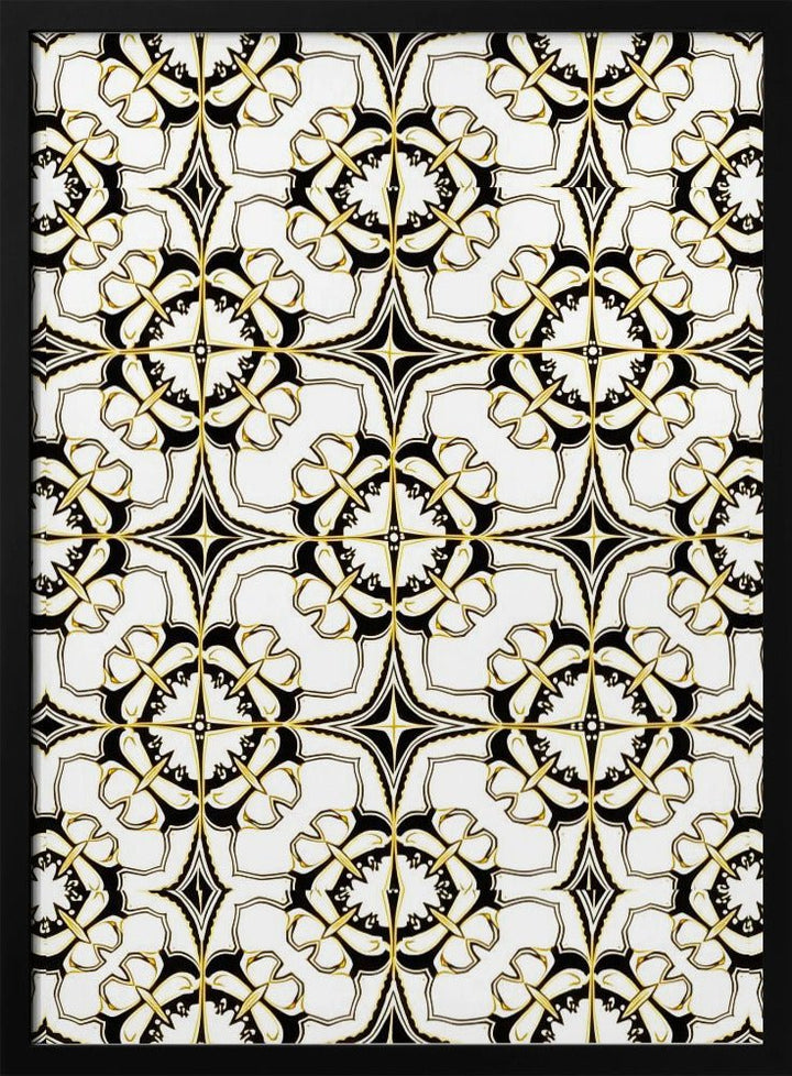 Geometric Pattern with Intricate Black and White Floral Motifs - Stretched Canvas, Poster or Fine Art Print - I Heart Wall Art - Poster Print, Canvas Print or Framed Art Print