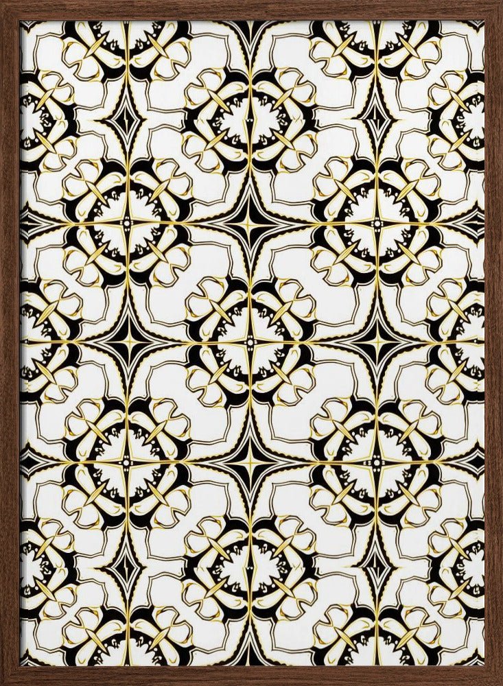 Geometric Pattern with Intricate Black and White Floral Motifs - Stretched Canvas, Poster or Fine Art Print - I Heart Wall Art - Poster Print, Canvas Print or Framed Art Print