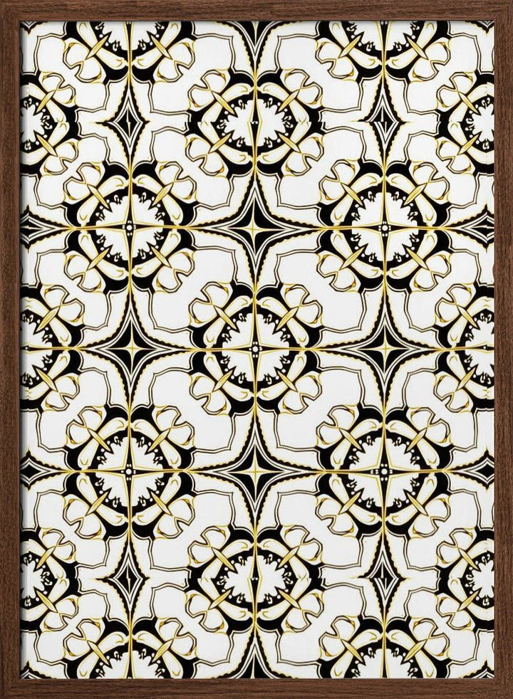 Geometric Pattern with Intricate Black and White Floral Motifs - Stretched Canvas, Poster or Fine Art Print - I Heart Wall Art - Poster Print, Canvas Print or Framed Art Print