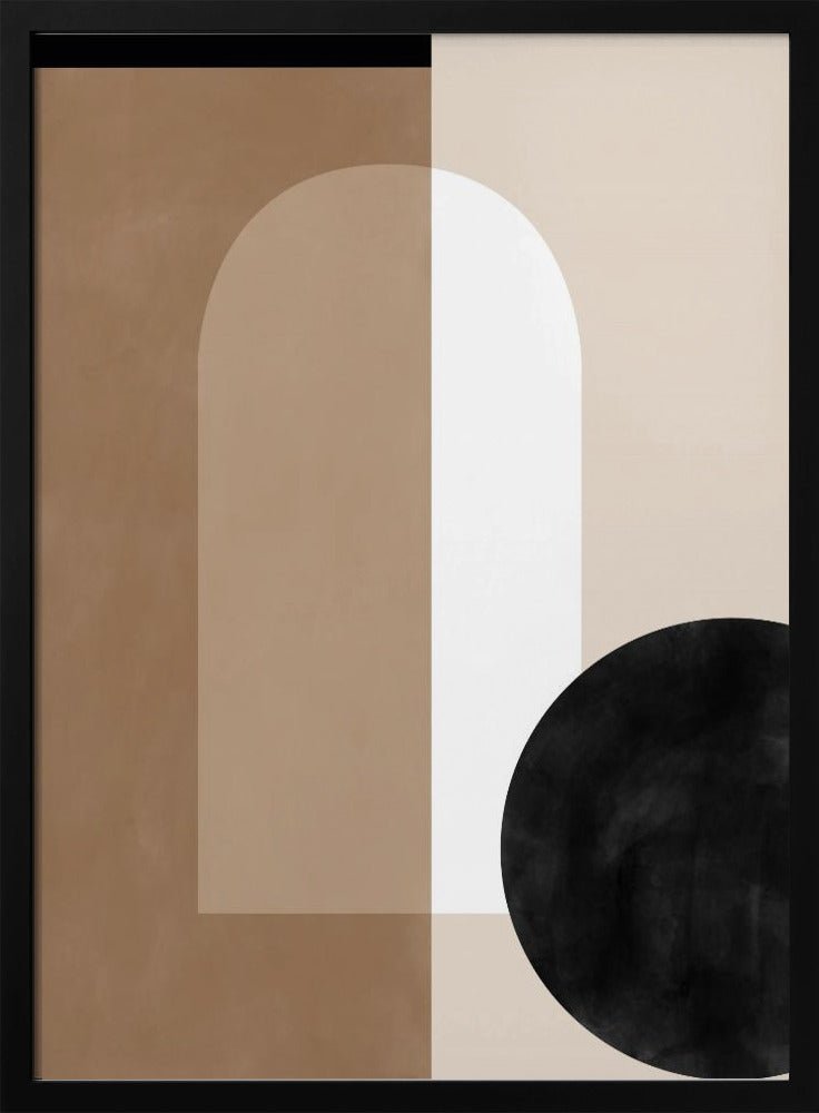 Geometric Shapes in Earthy Tones with a Black Circle - Stretched Canvas, Poster or Fine Art Print - I Heart Wall Art - Poster Print, Canvas Print or Framed Art Print