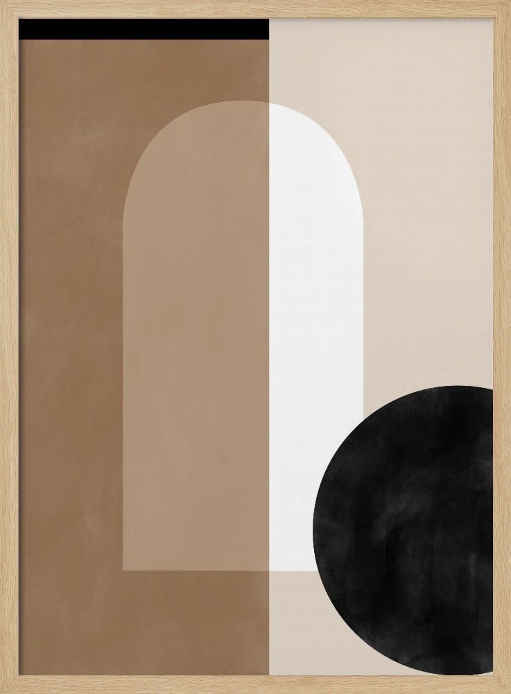 Geometric Shapes in Earthy Tones with a Black Circle - Stretched Canvas, Poster or Fine Art Print - I Heart Wall Art - Poster Print, Canvas Print or Framed Art Print