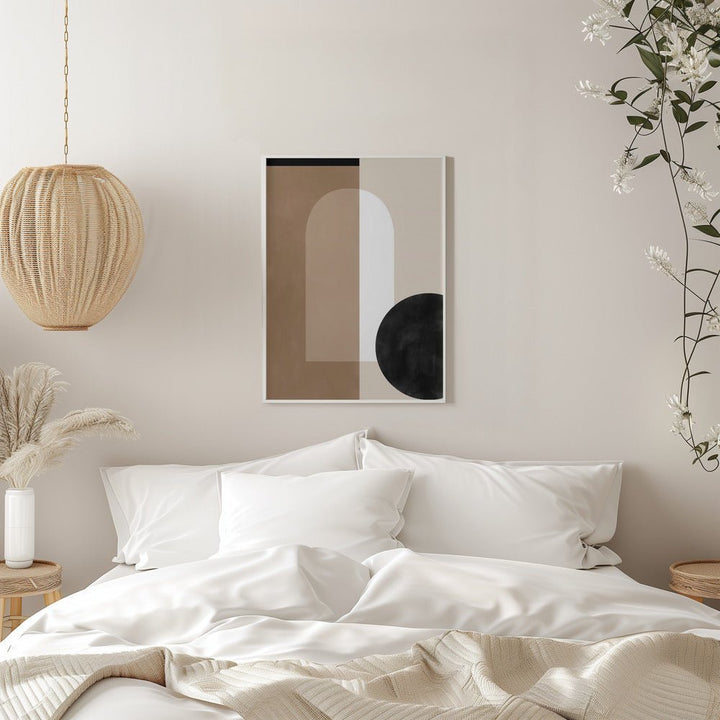Geometric Shapes in Earthy Tones with a Black Circle - Stretched Canvas, Poster or Fine Art Print - I Heart Wall Art - Poster Print, Canvas Print or Framed Art Print