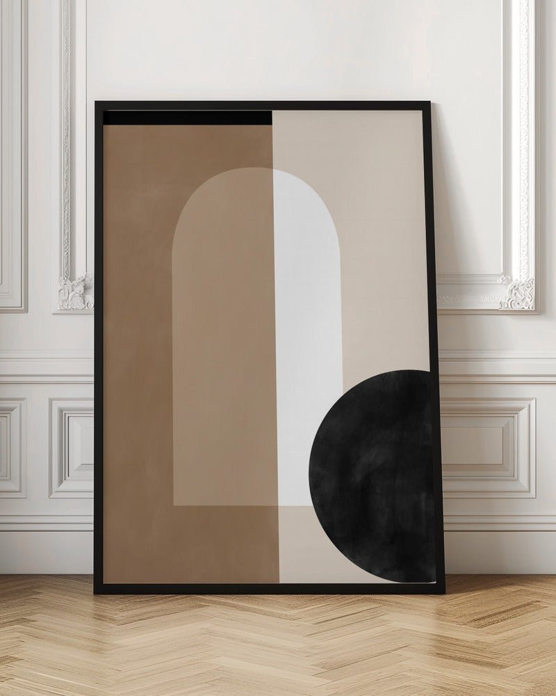 Geometric Shapes in Earthy Tones with a Black Circle - Stretched Canvas, Poster or Fine Art Print - I Heart Wall Art - Poster Print, Canvas Print or Framed Art Print