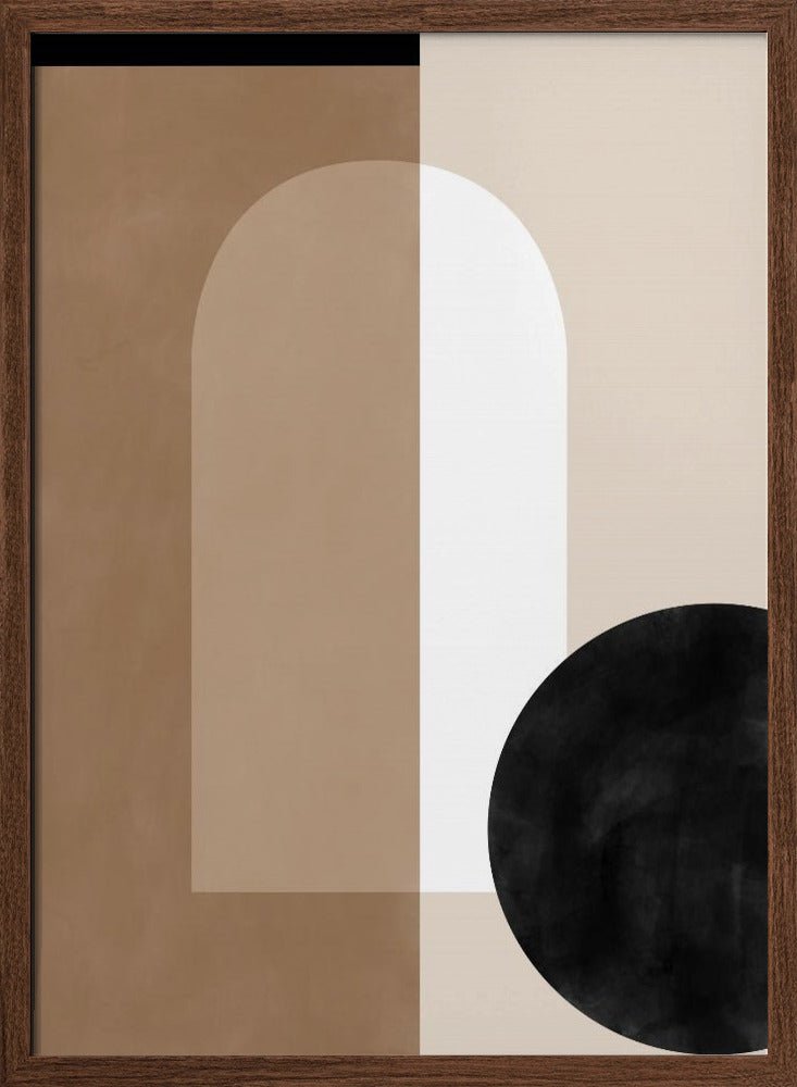 Geometric Shapes in Earthy Tones with a Black Circle - Stretched Canvas, Poster or Fine Art Print - I Heart Wall Art - Poster Print, Canvas Print or Framed Art Print