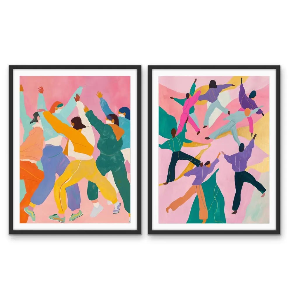 Get Your Dance On-  Two Piece Colourful Women Dancing Yoga Wall Art Set I Heart Wall Art Australia
