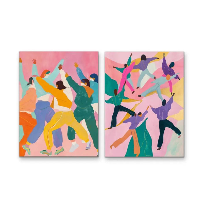 Get Your Dance On-  Two Piece Colourful Women Dancing Yoga Wall Art Set I Heart Wall Art Australia