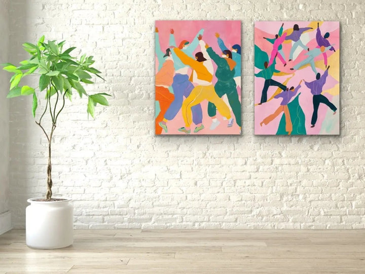 Get Your Dance On-  Two Piece Colourful Women Dancing Yoga Wall Art Set I Heart Wall Art Australia