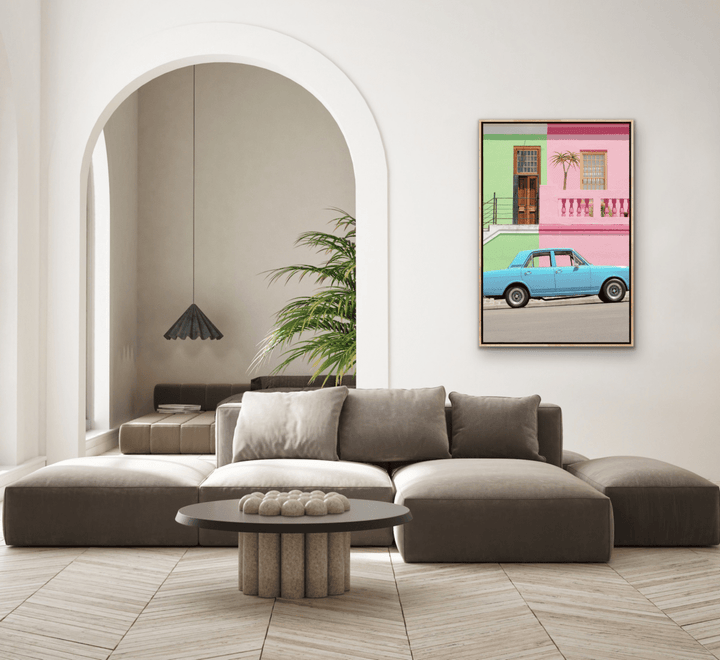 Getaway Car - Pastel Colour Vintage Car Stretched Canvas or Fine Art Print - I Heart Wall Art - Poster Print, Canvas Print or Framed Art Print