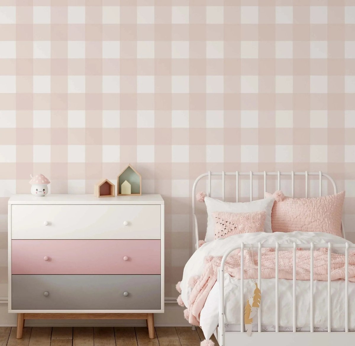 Gingham Wallpaper In 'Babydoll' - Light Pink Tartan/Plain Wallpaper - Removable or Permanent Wallpaper - I Heart Wall Art - Poster Print, Canvas Print or Framed Art Print
