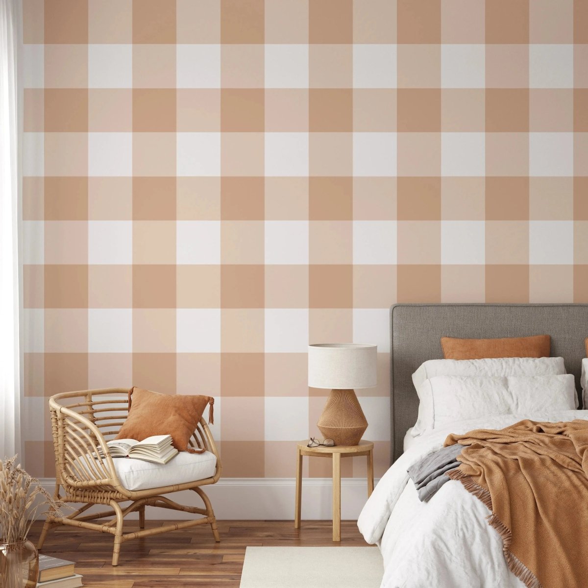 Gingham Wallpaper In 'Earth' - Tartan/Plain Wallpaper - Removable or Permanent Wallpaper - I Heart Wall Art - Poster Print, Canvas Print or Framed Art Print