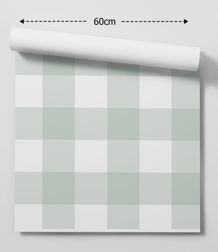 A roll of gingham wallpaper in fresh linen with blue and green tartan pattern 60cm wide removable or permanent