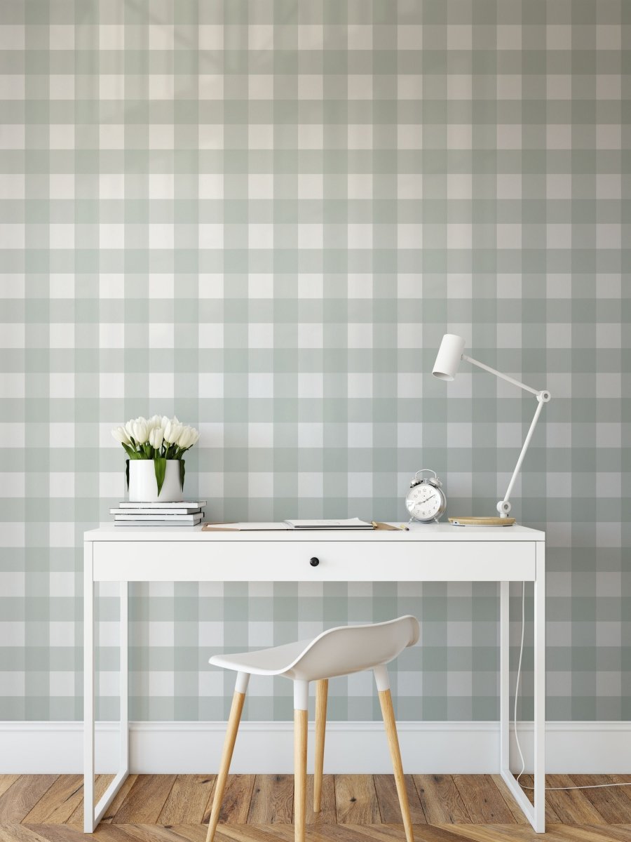 Gingham Wallpaper In 'Fresh Linen' - HALF SIZE - Blue/Green Tartan/Plaid Wallpaper - Removable or Permanent Wallpaper - I Heart Wall Art - Poster Print, Canvas Print or Framed Art Print