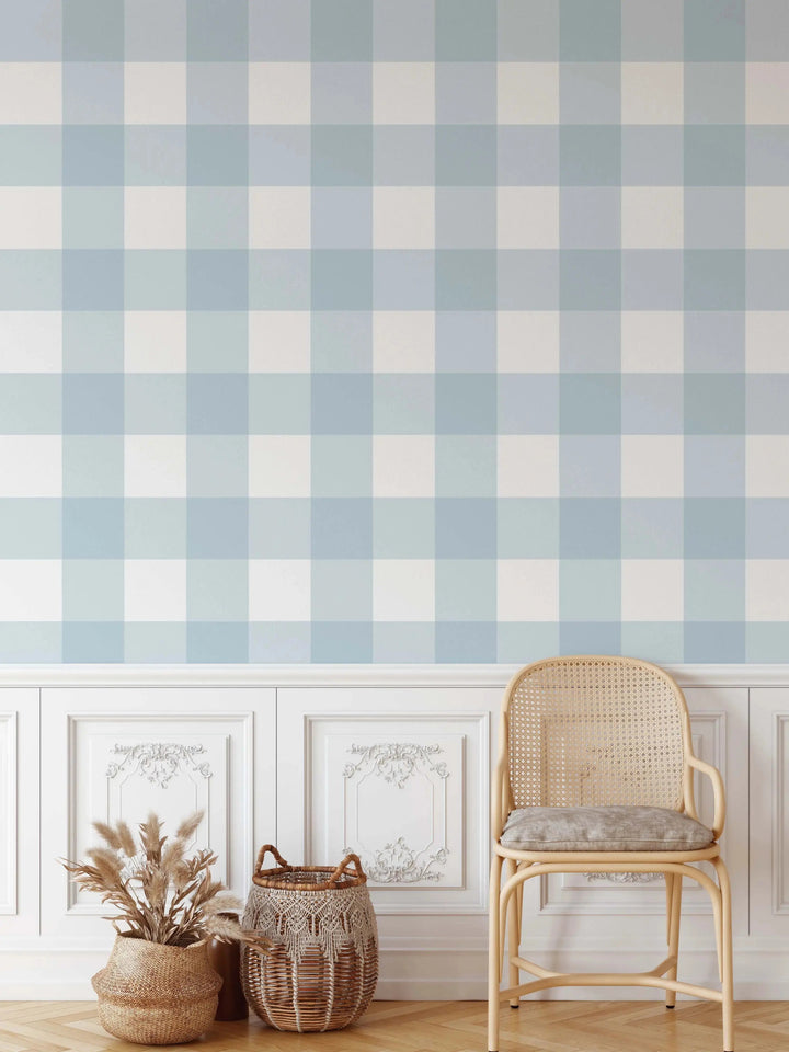 Gingham Wallpaper In Sky-  Blue Tartan/Plaid Wallpaper - Removable or Permanent Wallpaper I Heart Wall Art Australia