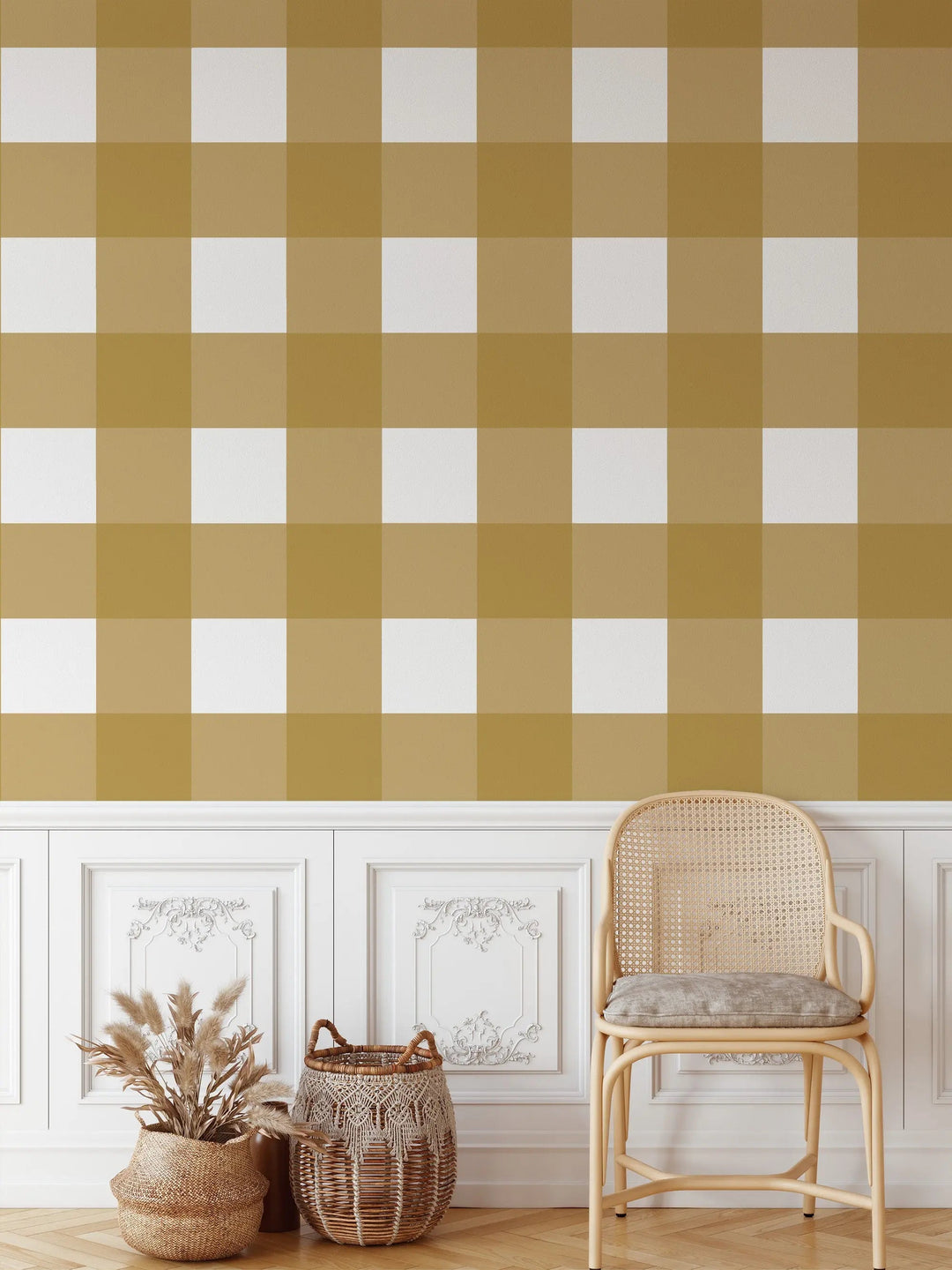 Gingham Wallpaper In Spice Rack Yellow - Tartan/Plain Wallpaper - Removable or Permanent Wallpaper I Heart Wall Art Australia 