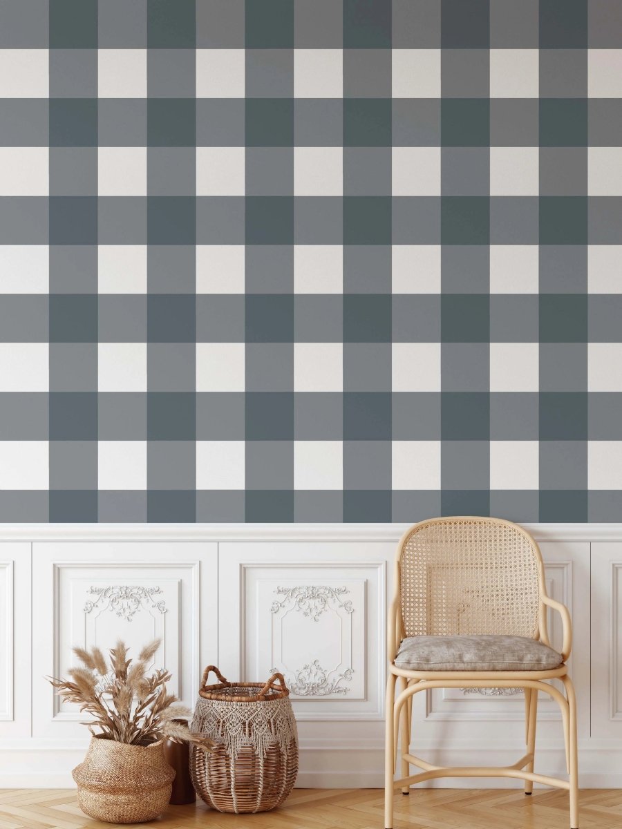 Gingham Wallpaper In 'Storm' - Blue/Grey Tartan/Plaid Removable Wallpaper - I Heart Wall Art - Poster Print, Canvas Print or Framed Art Print
