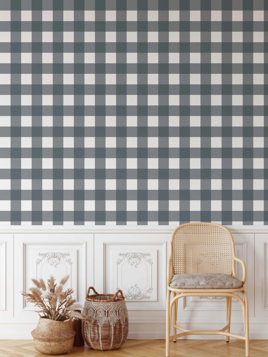 Gingham Wallpaper In 'Storm' HALFSIZE - Blue/Grey Tartan/Plaid Removable Wallpaper - I Heart Wall Art - Poster Print, Canvas Print or Framed Art Print