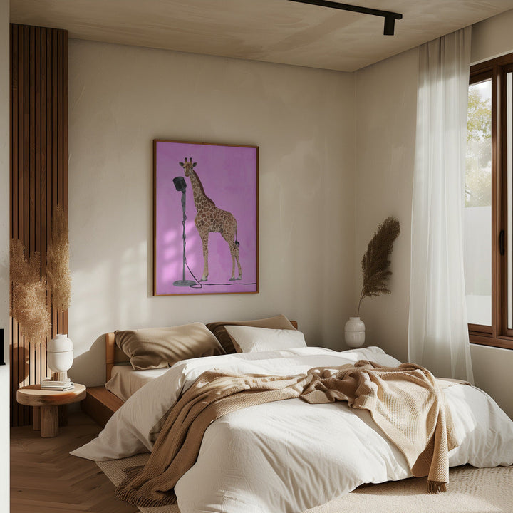 Giraffe Microphone Pink 01 - Stretched Canvas, Poster or Fine Art Print I Heart Wall Art
