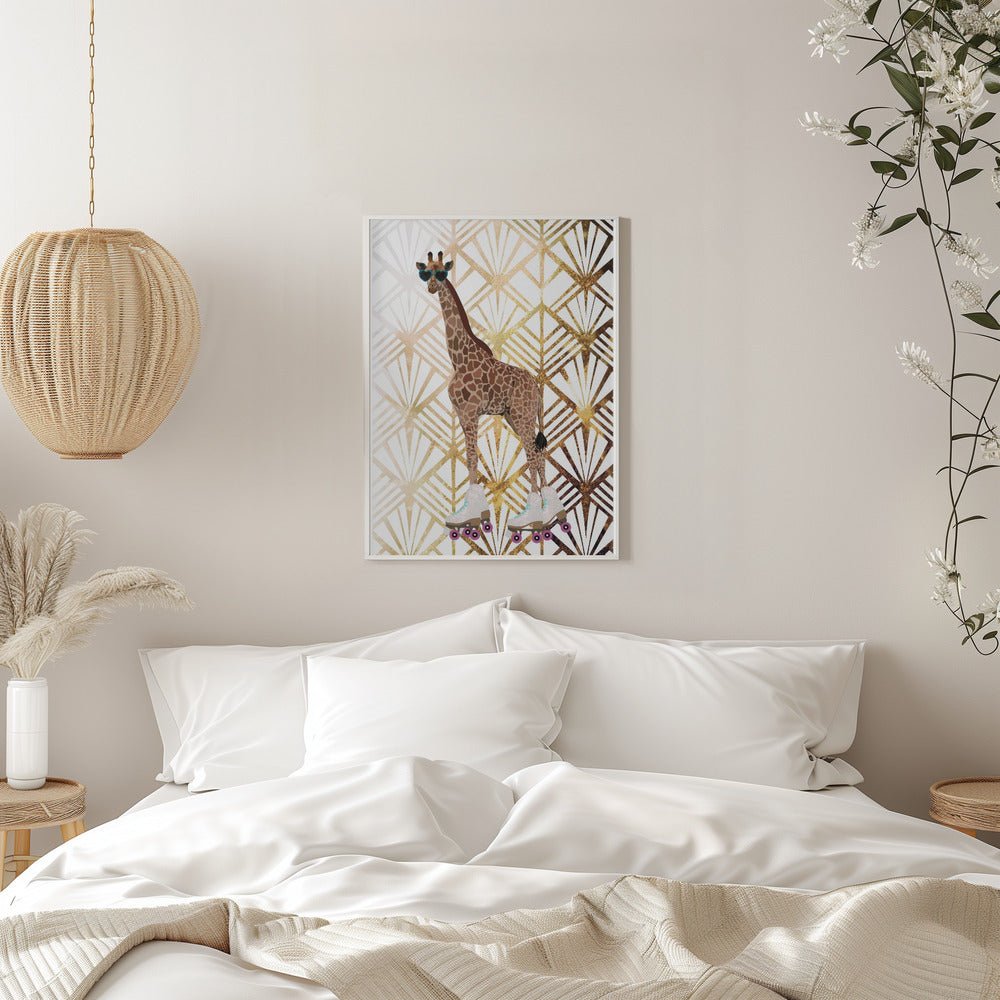 Giraffe Rollerskates Art Deco - Stretched Canvas, Poster or Fine Art Print - I Heart Wall Art - Poster Print, Canvas Print or Framed Art Print