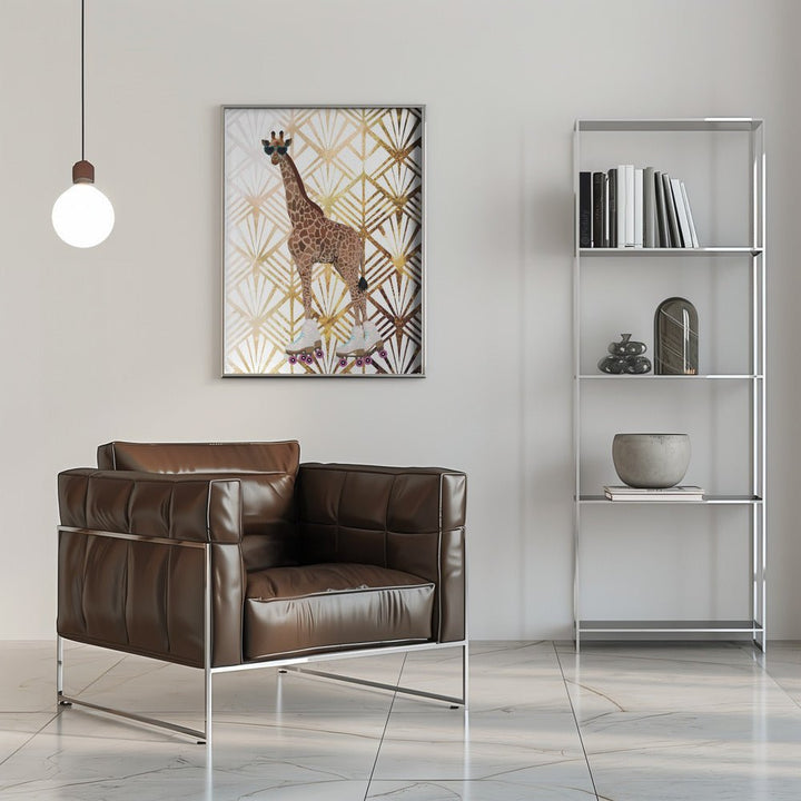 Giraffe Rollerskates Art Deco - Stretched Canvas, Poster or Fine Art Print - I Heart Wall Art - Poster Print, Canvas Print or Framed Art Print