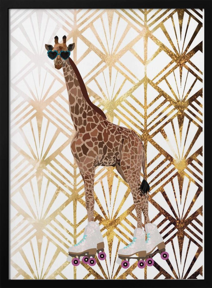 Giraffe Rollerskates Art Deco - Stretched Canvas, Poster or Fine Art Print - I Heart Wall Art - Poster Print, Canvas Print or Framed Art Print