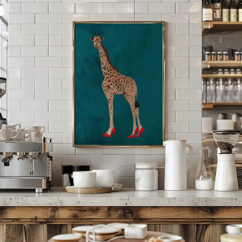 Giraffe turquouise heels - Stretched Canvas, Poster or Fine Art Print I Heart Wall Art