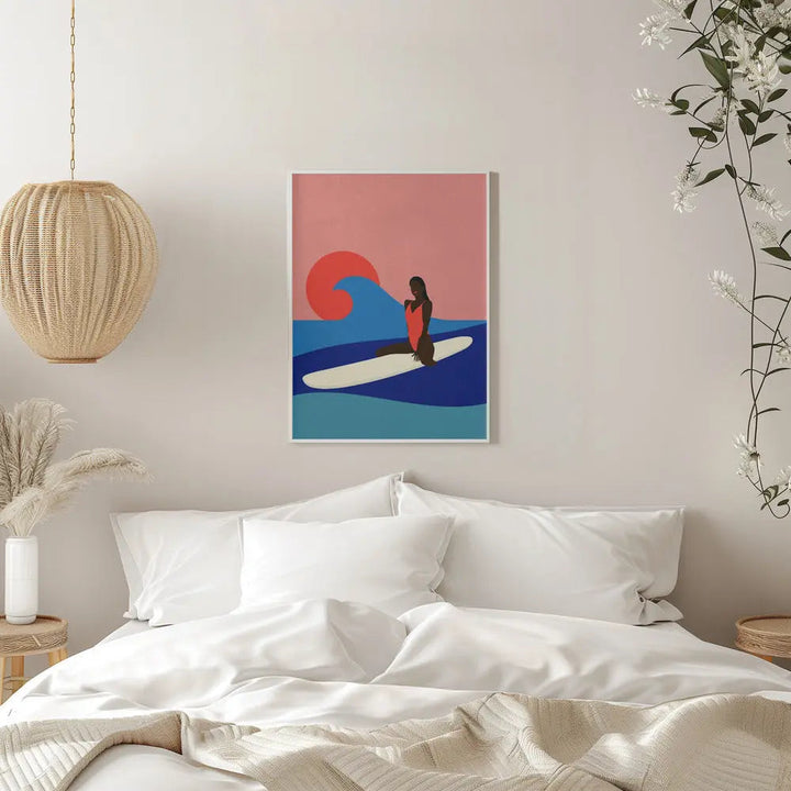 Girl On a Surfboard - Stretched Canvas, Poster or Fine Art Print I Heart Wall Art