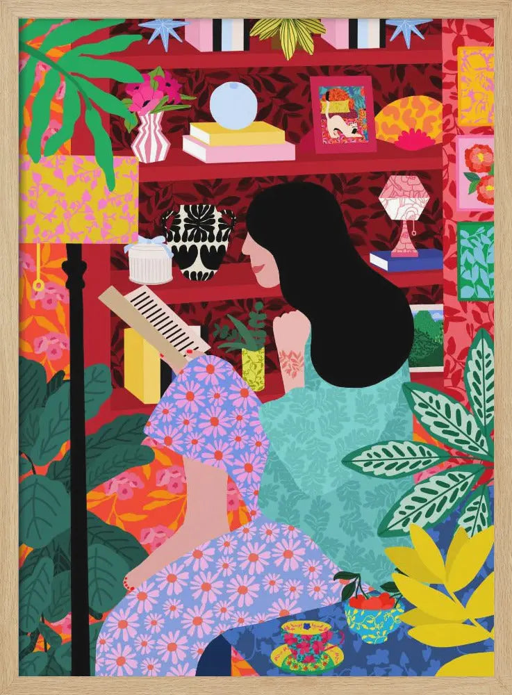 9933x14043 Din 106 Girl Reading Her Favorite Book - Stretched Canvas, Poster or Fine Art Print I Heart Wall Art