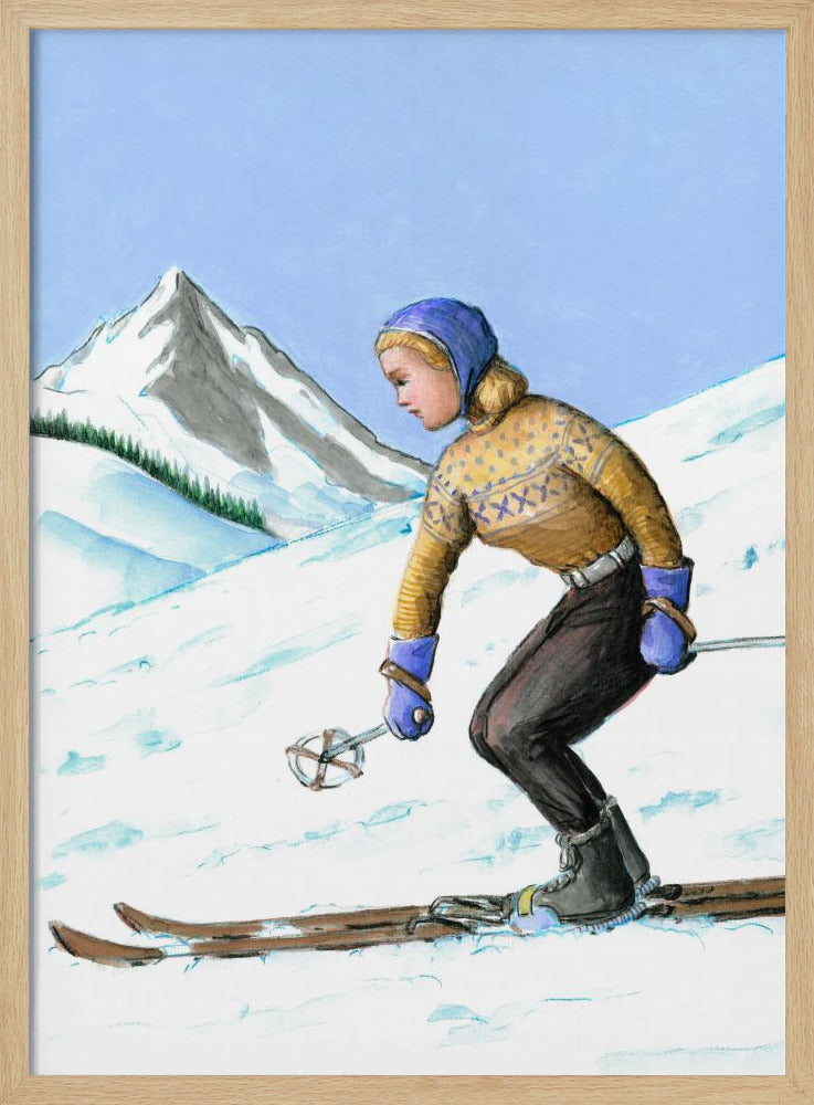 Girl Skiing Downhill - Stretched Canvas, Poster or Fine Art Print I Heart Wall Art