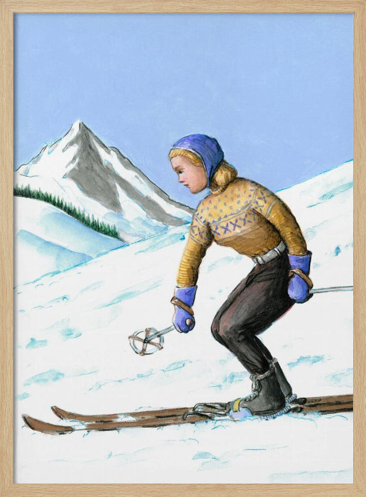Girl Skiing Downhill - Stretched Canvas, Poster or Fine Art Print I Heart Wall Art