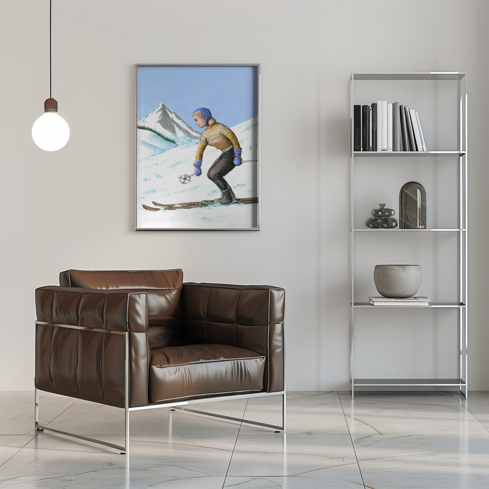 Girl Skiing Downhill - Stretched Canvas, Poster or Fine Art Print I Heart Wall Art