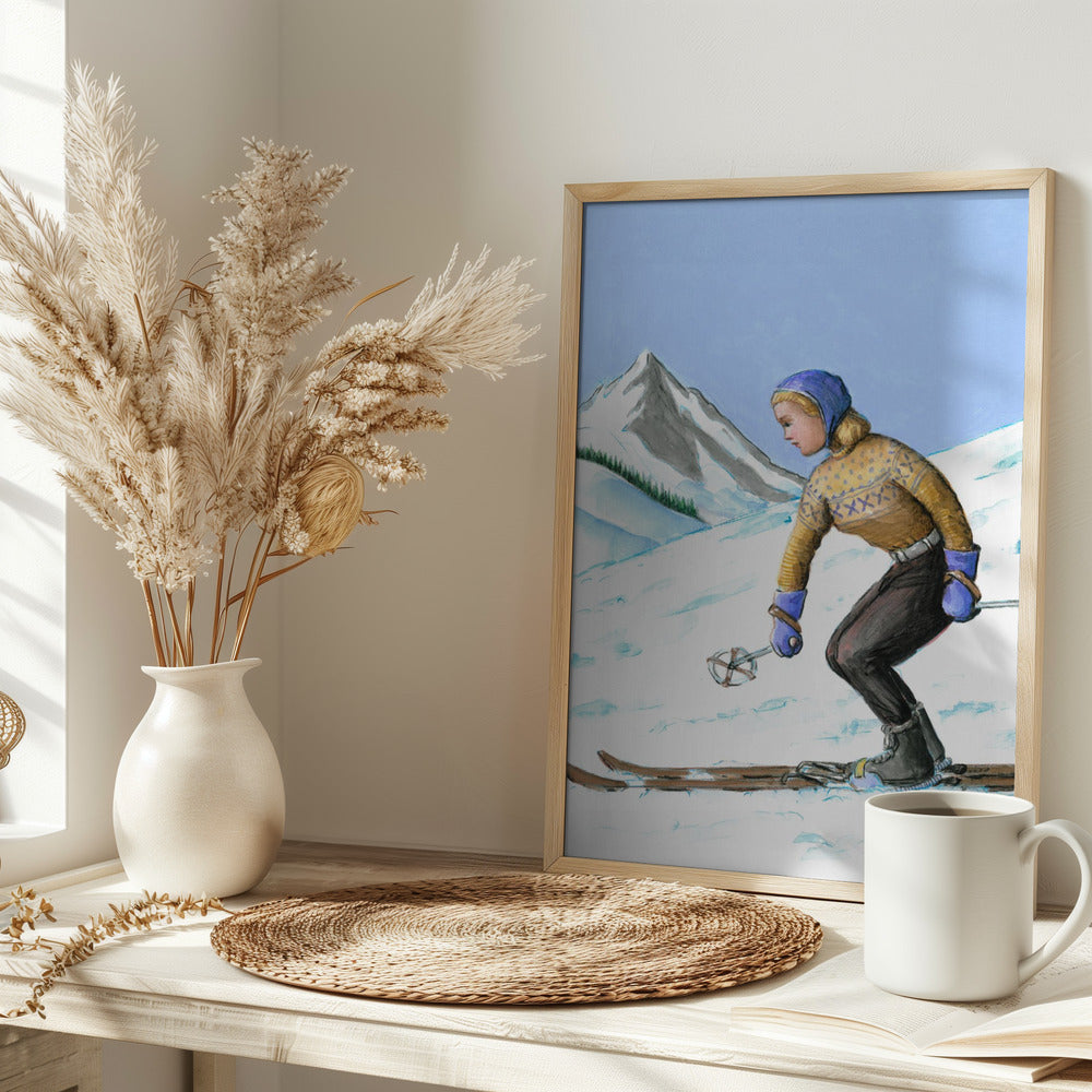 Girl Skiing Downhill - Stretched Canvas, Poster or Fine Art Print I Heart Wall Art