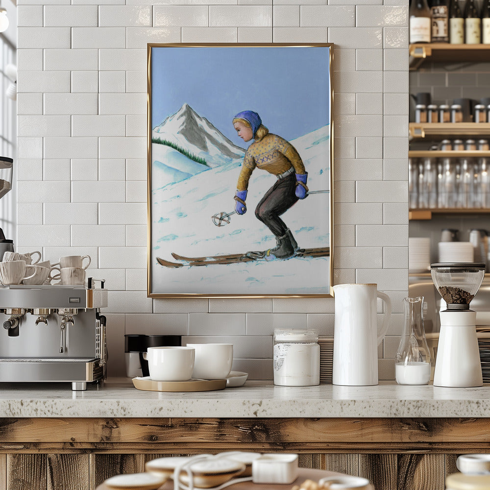 Girl Skiing Downhill - Stretched Canvas, Poster or Fine Art Print I Heart Wall Art