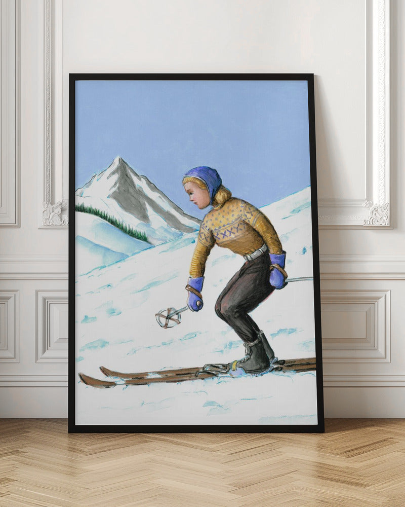 Girl Skiing Downhill - Stretched Canvas, Poster or Fine Art Print I Heart Wall Art