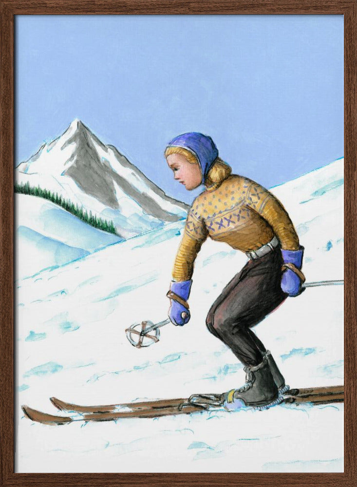 Girl Skiing Downhill - Stretched Canvas, Poster or Fine Art Print I Heart Wall Art
