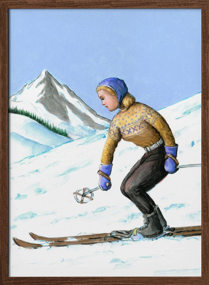 Girl Skiing Downhill - Stretched Canvas, Poster or Fine Art Print I Heart Wall Art
