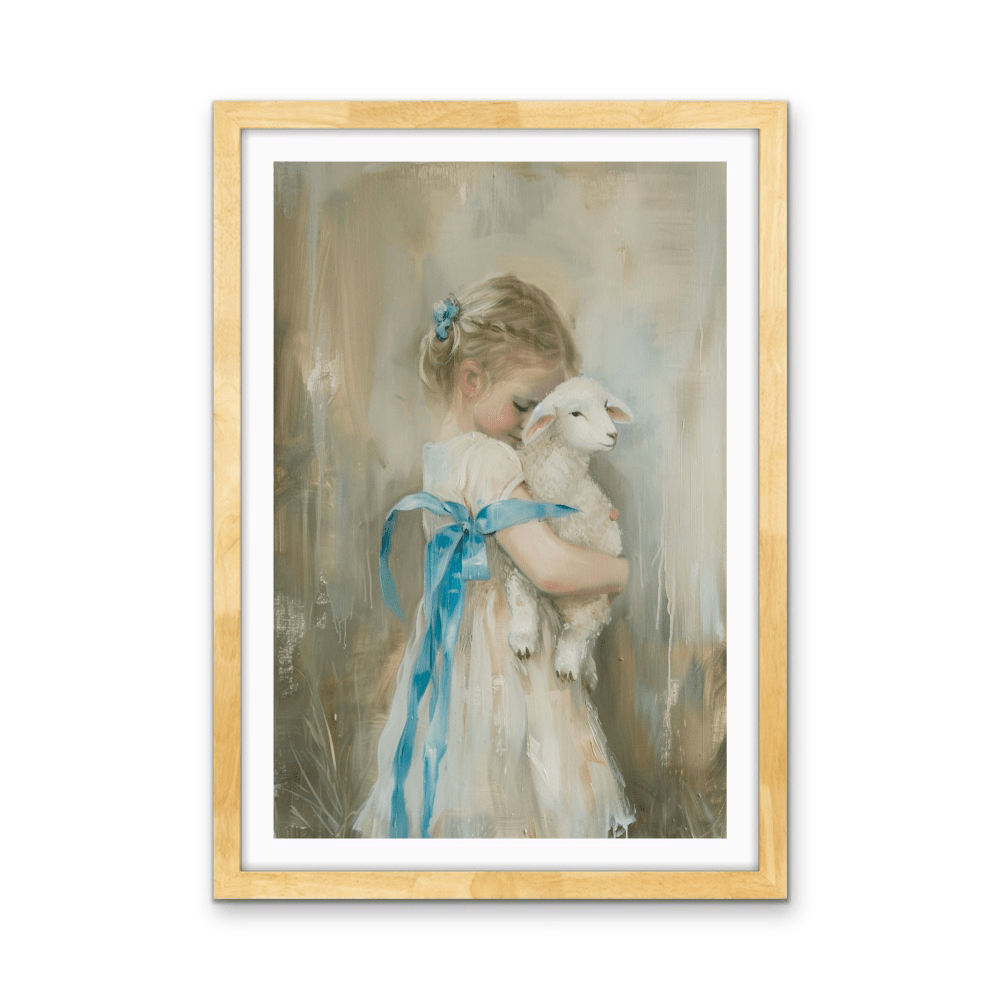 Girl &amp; The Little Lamb - Vintage Girl, Stretched Canvas or Wall Art Print - I Heart Wall Art - Poster Print, Canvas Print or Framed Art Print