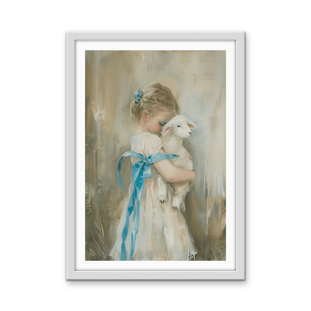 Girl &amp; The Little Lamb - Vintage Girl, Stretched Canvas or Wall Art Print - I Heart Wall Art - Poster Print, Canvas Print or Framed Art Print