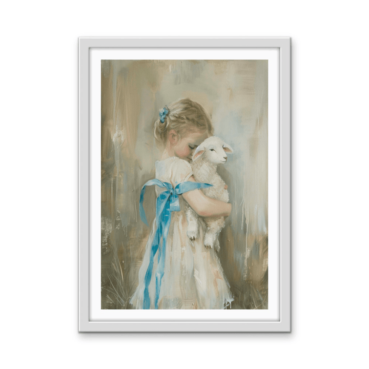 Girl &amp; The Little Lamb - Vintage Girl, Stretched Canvas or Wall Art Print - I Heart Wall Art - Poster Print, Canvas Print or Framed Art Print