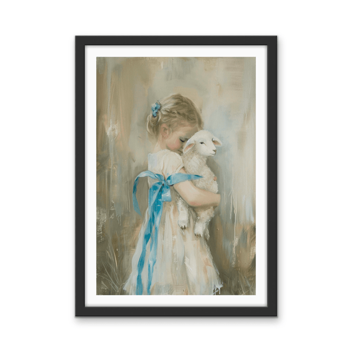 Girl &amp; The Little Lamb - Vintage Girl, Stretched Canvas or Wall Art Print - I Heart Wall Art - Poster Print, Canvas Print or Framed Art Print