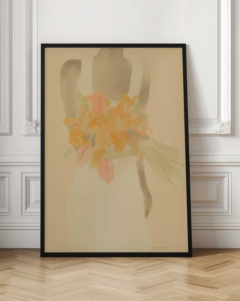Girl With Orange Flowers - Stretched Canvas Poster or Fine Art Print
