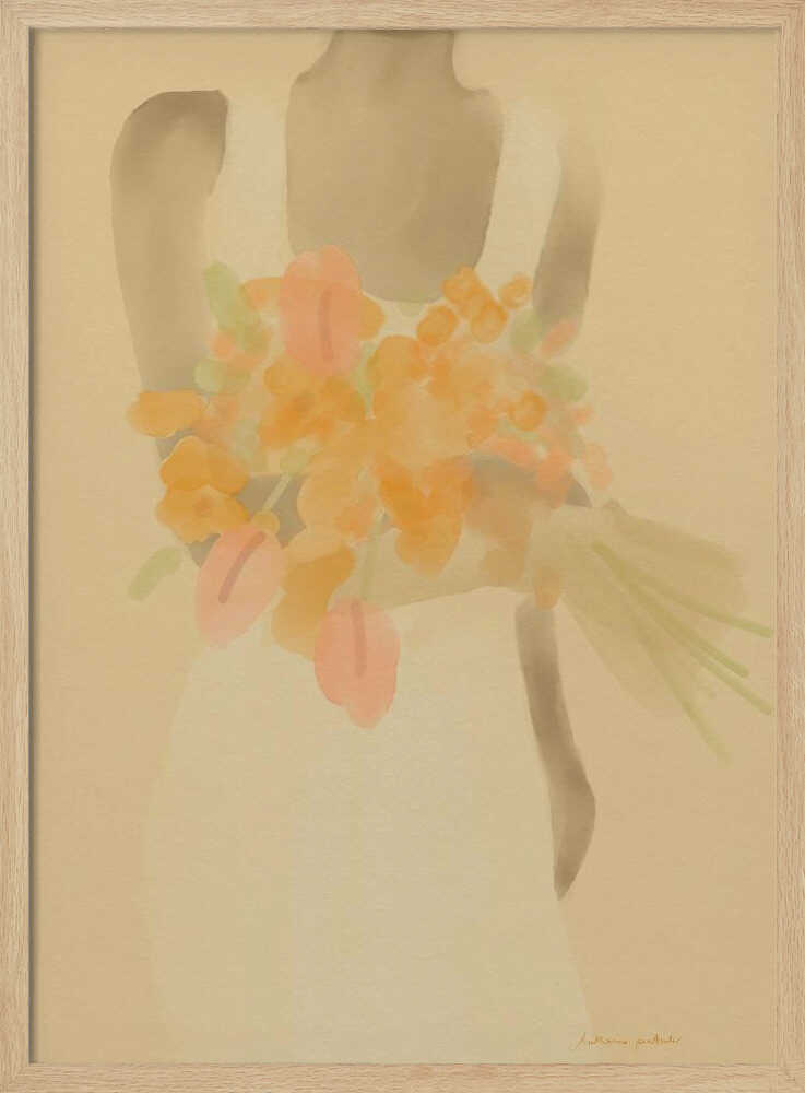 Girl With Orange Flowers - Stretched Canvas Poster or Fine Art Print