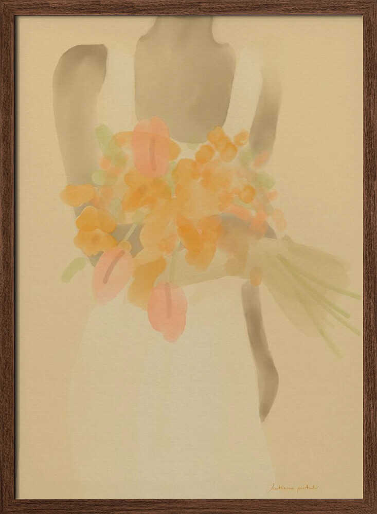 Girl With Orange Flowers - Stretched Canvas Poster or Fine Art Print