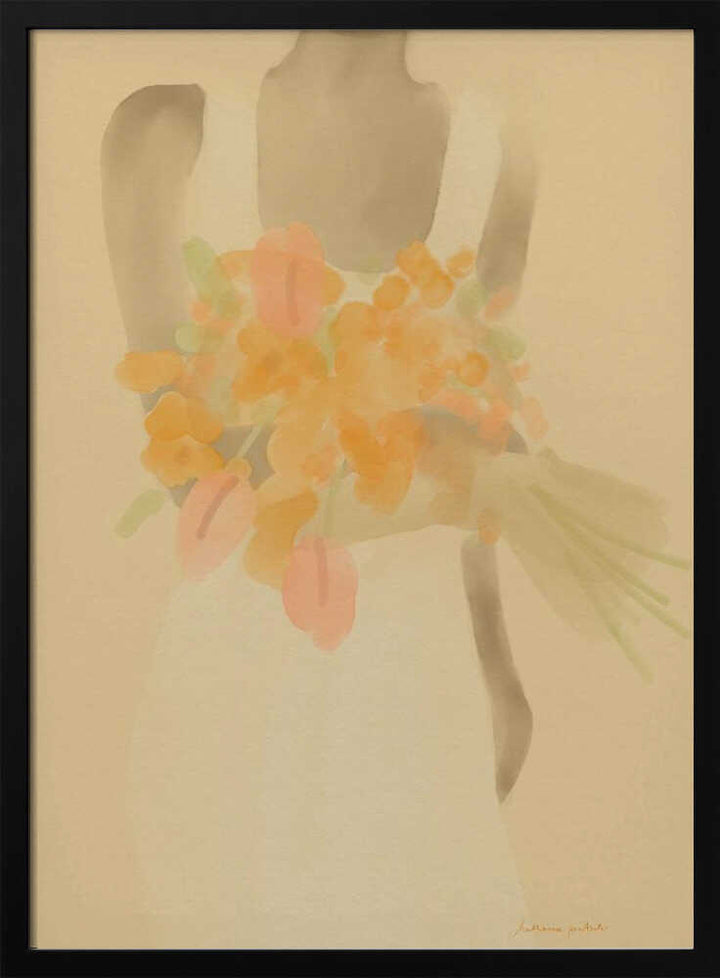 Girl With Orange Flowers - Stretched Canvas Poster or Fine Art Print