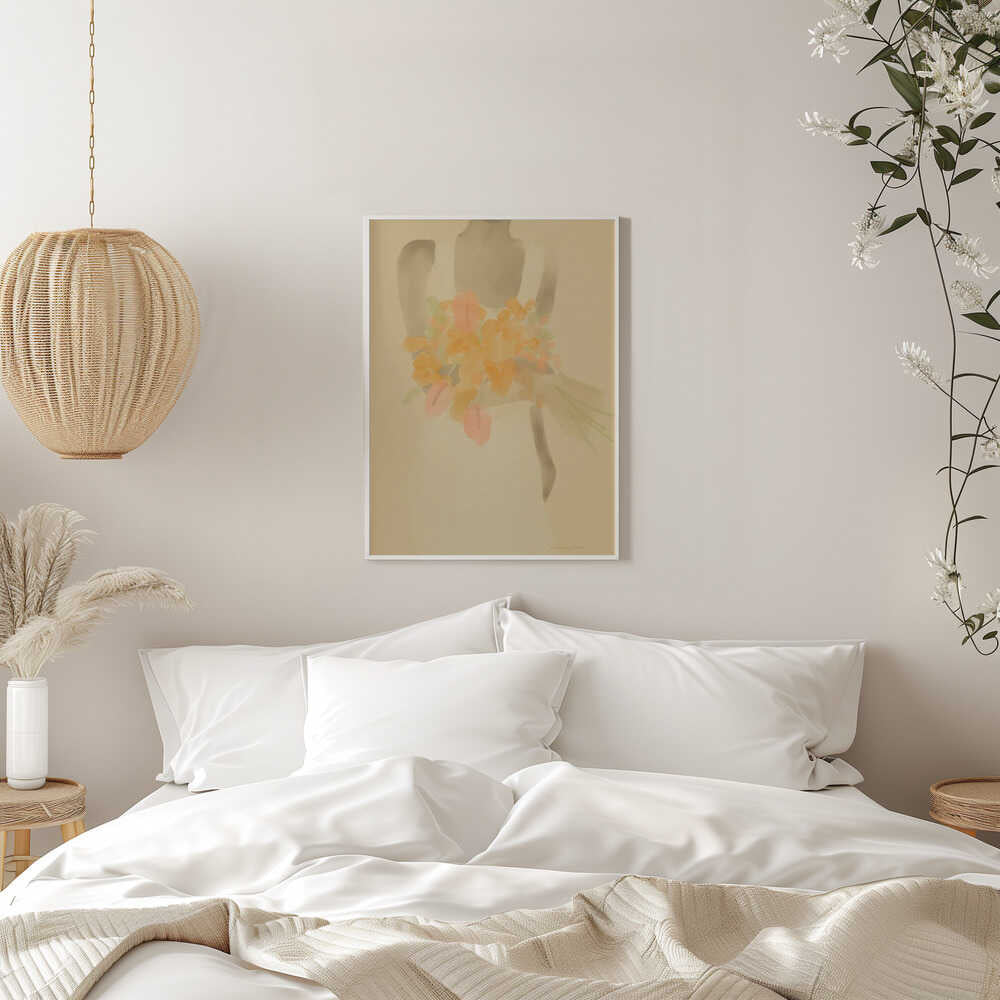 Girl With Orange Flowers - Stretched Canvas Poster or Fine Art Print