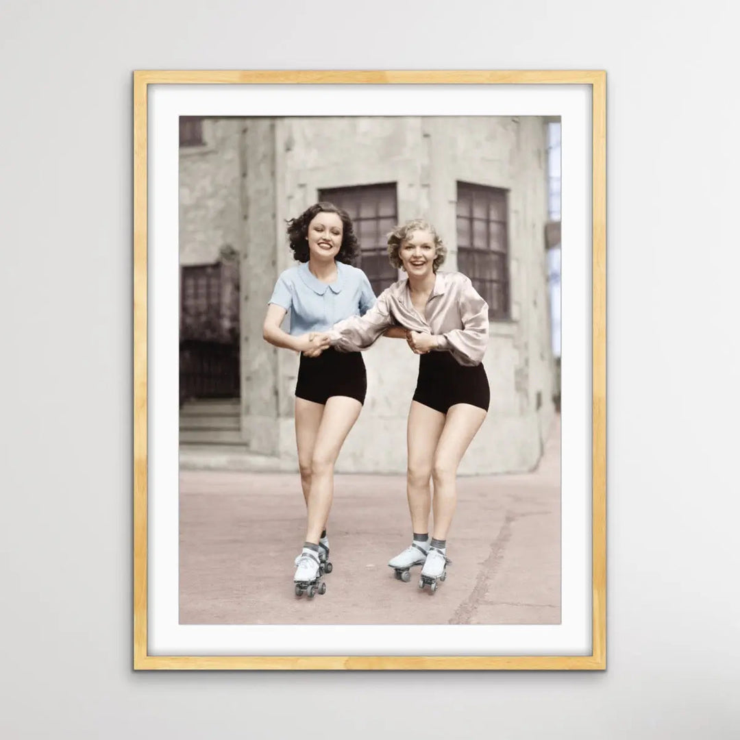 Girls On Skates - Vintage Photographic Print of Girls on Roller Skates - Canvas or Paper Print - I Heart Wall Art
